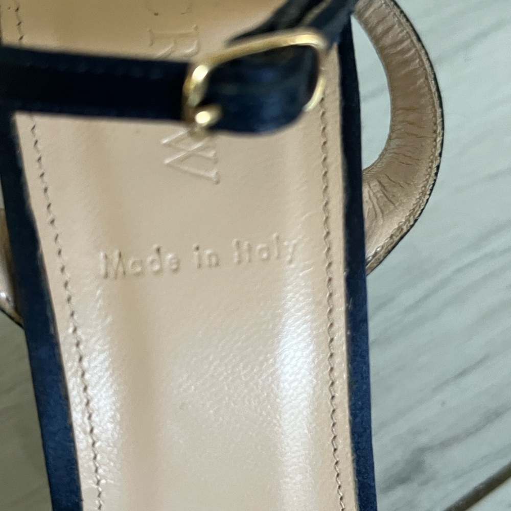 J Crew Navy Blue Satin Bow  Open Toe Anckel Straps Heels 7.5 - Picture 7 of 12